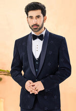 Load image into Gallery viewer, Navy Blue Rayon Tuxedos Suit
