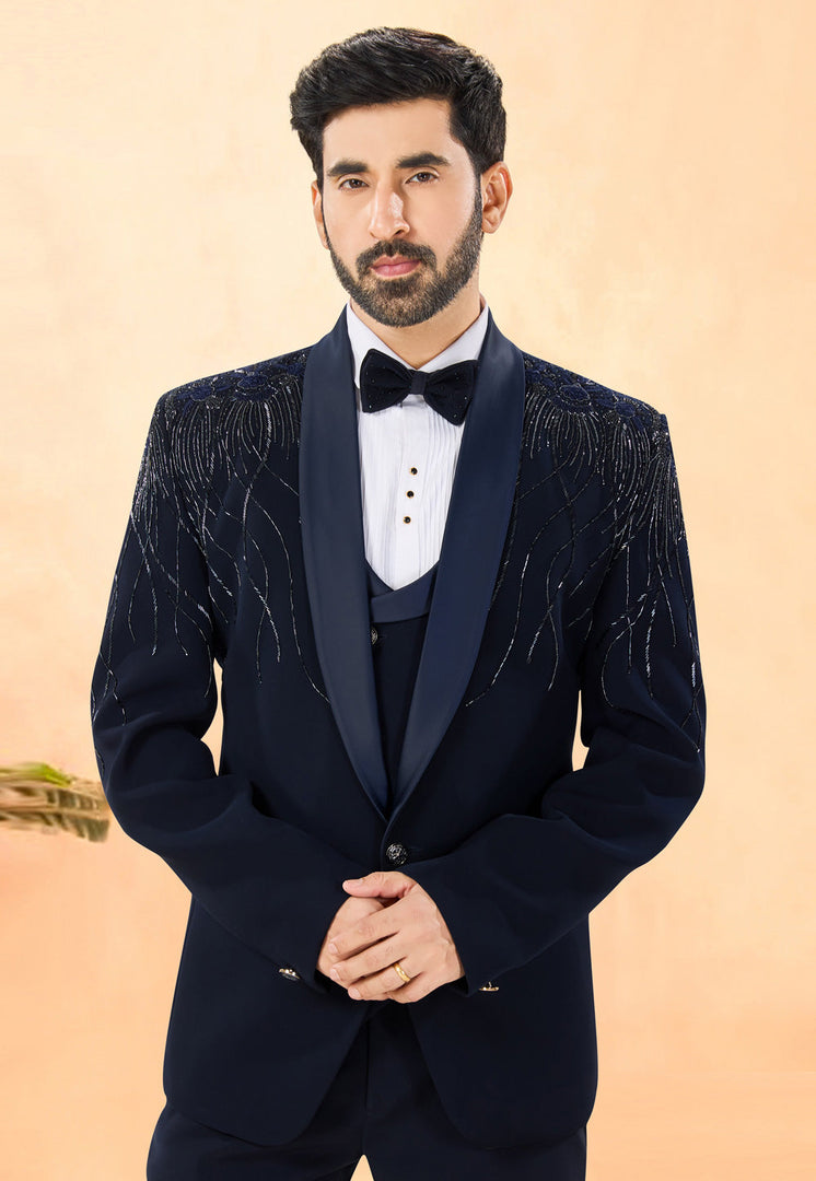 Navy Blue Rayon Tuxedos Suit
