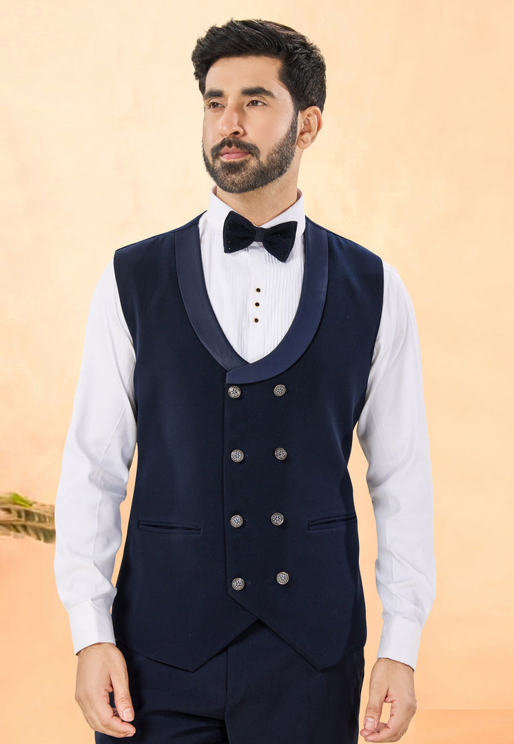 Navy Blue Rayon Tuxedos Suit