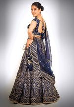 Load image into Gallery viewer, Navy Blue Satin Silk Circular Lehenga Choli
