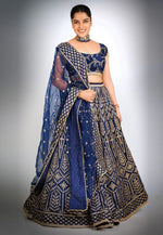 Load image into Gallery viewer, Navy Blue Satin Silk Circular Lehenga Choli
