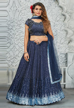 Load image into Gallery viewer, Navy Blue Satin Silk Circular Lehenga Choli
