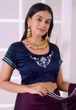 Load image into Gallery viewer, Navy Blue Satin Silk Readymade Blouse
