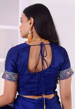 Load image into Gallery viewer, Navy Blue Satin Silk Readymade Blouse

