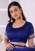 Load image into Gallery viewer, Navy Blue Satin Silk Readymade Blouse
