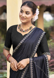 Navy Blue Shimmer Chiffon Saree With Blouse
