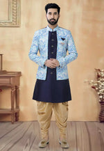 Load image into Gallery viewer, Navy Blue Silk Dhoti Sherwani
