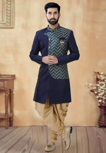 Load image into Gallery viewer, Navy Blue Silk Dhoti Sherwani
