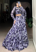 Load image into Gallery viewer, Navy Blue Silk Floral Lehenga choli
