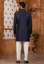 Load image into Gallery viewer, Navy Blue Silk Indo Western Sherwani

