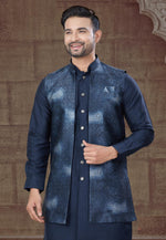 Load image into Gallery viewer, Navy Blue Silk Indo Western Suit
