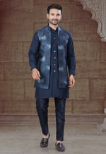 Load image into Gallery viewer, Navy Blue Silk Indo Western Suit

