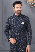 Load image into Gallery viewer, Navy Blue Silk Indo Western Suit
