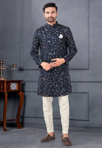 Load image into Gallery viewer, Navy Blue Silk Indo Western Suit
