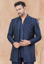 Load image into Gallery viewer, Navy Blue Silk Indo Western Suit
