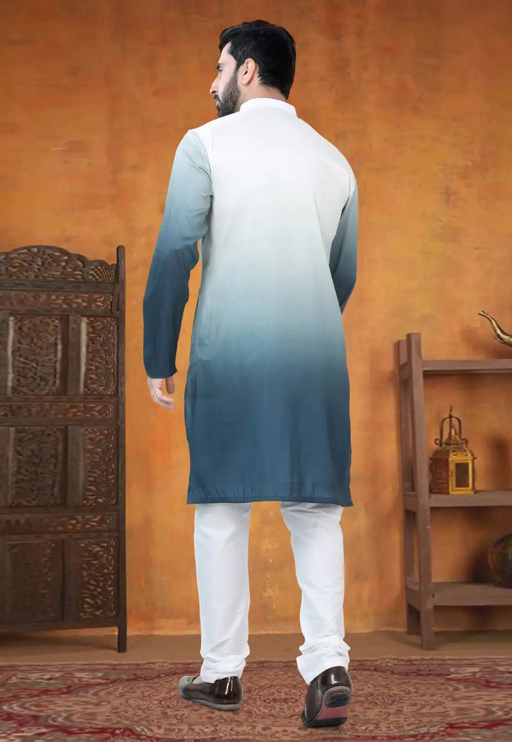 Navy Blue Silk Indo Western Suit