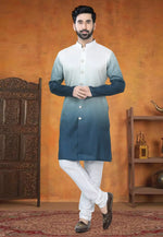 Load image into Gallery viewer, Navy Blue Silk Indo Western Suit
