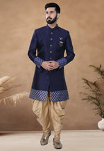 Load image into Gallery viewer, Navy Blue Silk Indo Western Suit
