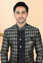 Load image into Gallery viewer, Navy Blue Silk Indo Western Suit
