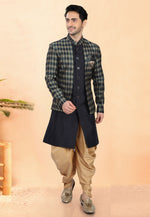 Load image into Gallery viewer, Navy Blue Silk Indo Western Suit
