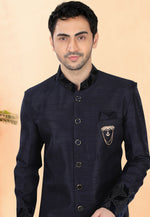 Load image into Gallery viewer, Navy Blue Silk Indo Western Suit
