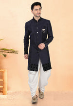 Load image into Gallery viewer, Navy Blue Silk Indo Western Suit
