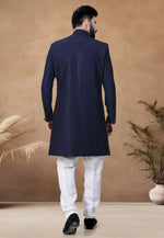 Load image into Gallery viewer, Navy Blue Silk Indo Western Suit
