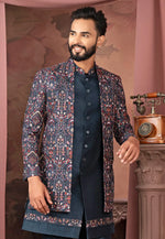 Load image into Gallery viewer, Navy Blue Silk Jacket Style Sherwani
