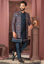 Load image into Gallery viewer, Navy Blue Silk Jacket Style Sherwani
