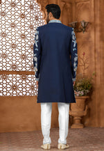 Load image into Gallery viewer, Navy Blue Silk Jacket Style Sherwani
