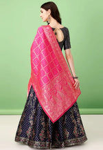 Load image into Gallery viewer, Navy Blue Silk Jacquard Circular Lehenga Choli
