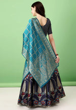 Load image into Gallery viewer, Navy Blue Silk Jacquard Lehenga Choli
