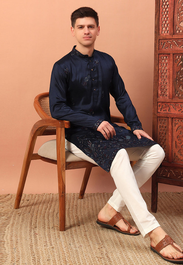 Navy Blue Silk Kurta Pajama