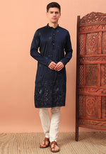 Load image into Gallery viewer, Navy Blue Silk Kurta Pajama
