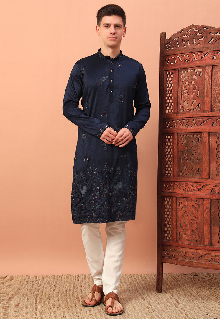 Navy Blue Silk Kurta Pajama