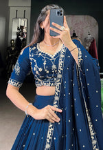 Load image into Gallery viewer, Navy Blue Silk Lehenga Choli
