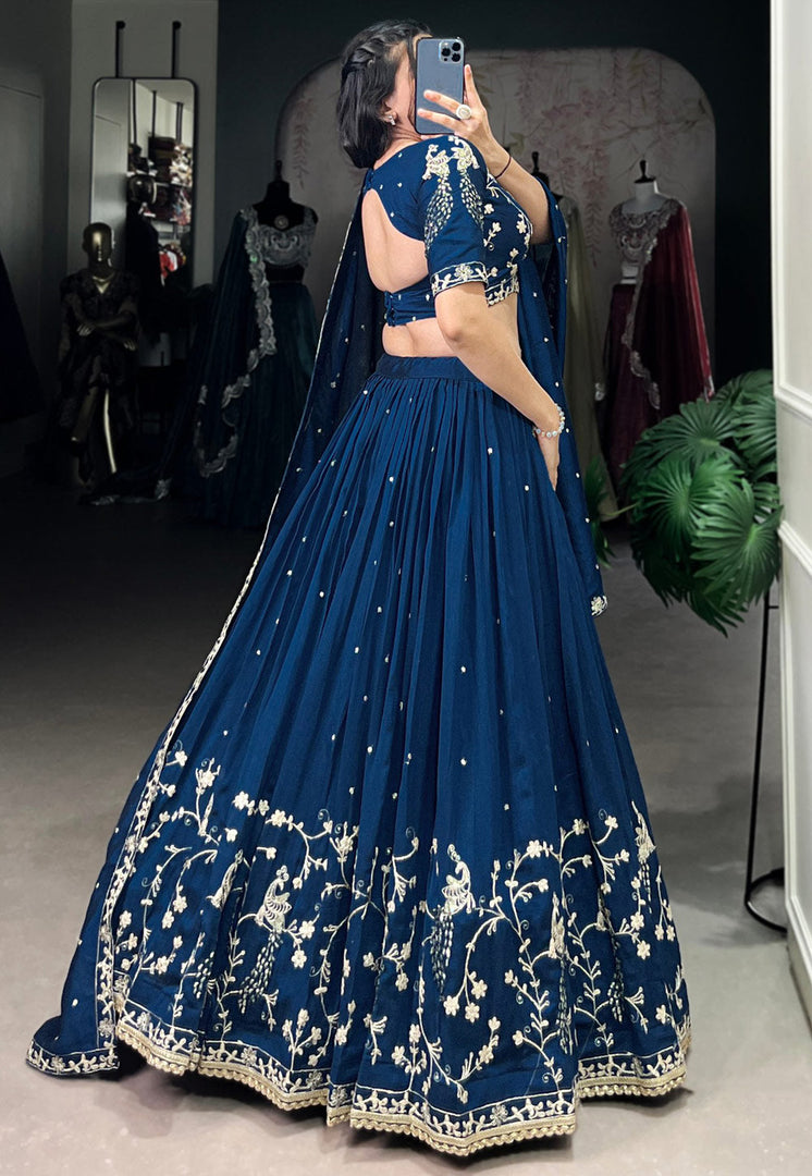 Navy Blue Silk Lehenga Choli