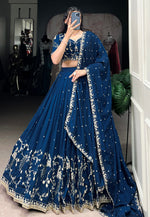 Load image into Gallery viewer, Navy Blue Silk Lehenga Choli
