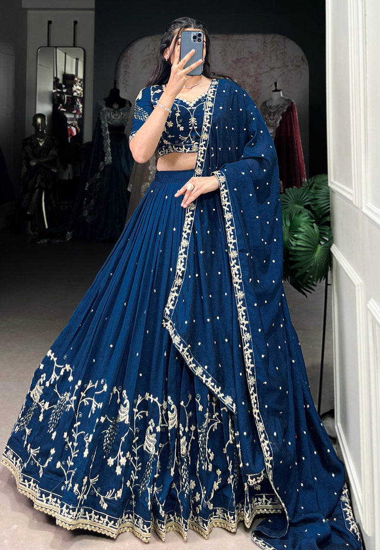 Navy Blue Silk Lehenga Choli