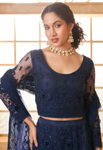 Load image into Gallery viewer, Navy Blue Silk Net Lehenga Choli
