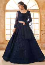 Load image into Gallery viewer, Navy Blue Silk Net Lehenga Choli
