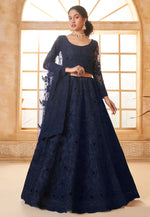 Load image into Gallery viewer, Navy Blue Silk Net Lehenga Choli
