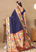 Load image into Gallery viewer, Navy Blue Silk Paithani Saree
