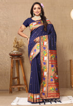 Load image into Gallery viewer, Navy Blue Silk Paithani Saree

