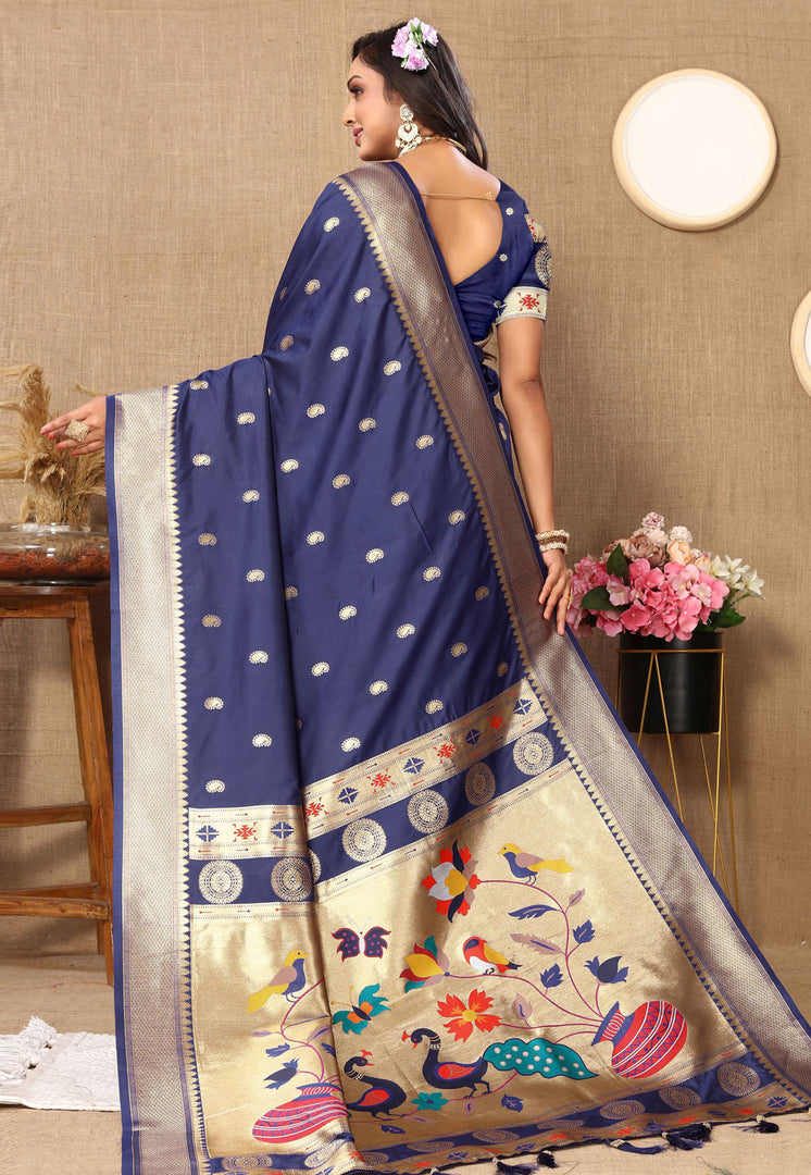 Navy Blue Silk Paithani Saree