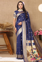 Load image into Gallery viewer, Navy Blue Silk Paithani Saree
