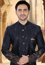 Load image into Gallery viewer, Navy Blue Silk Pakistani Sherwani
