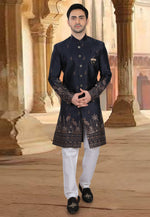 Load image into Gallery viewer, Navy Blue Silk Pakistani Sherwani
