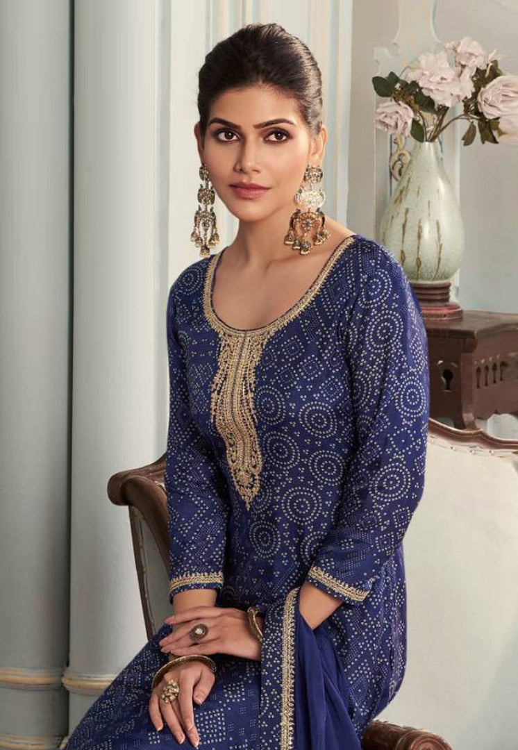 Navy Blue Silk Pakistani Suit