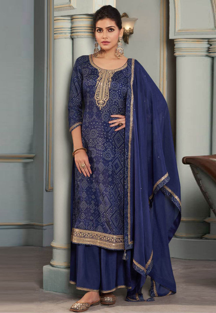 Navy Blue Silk Pakistani Suit